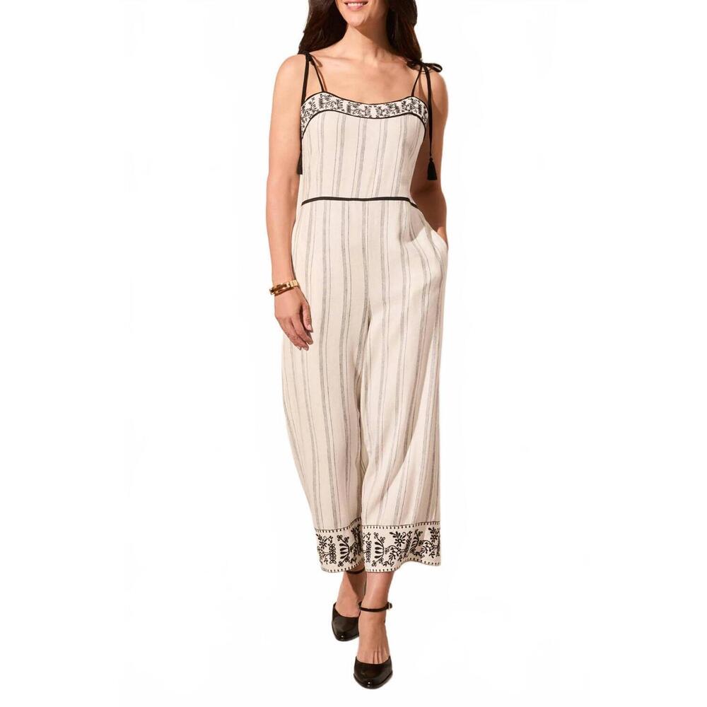 NEW TRIBAL sleeveless jumpsuit with embroidery detail in natural with black